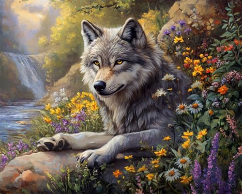 Kit de point de croix avec perles loup 50x60cm, ensemble bricolage peinture perles animalière