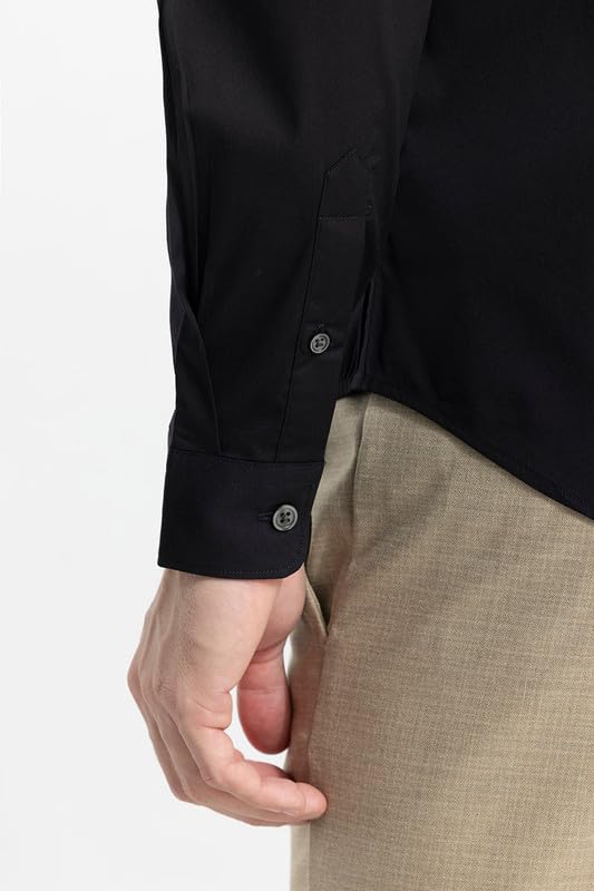 Image of SNITCH Men's Plain Shirts Formal Wear Streetwear Style | Cotton Spread Full Sleeve Slim Fit Black