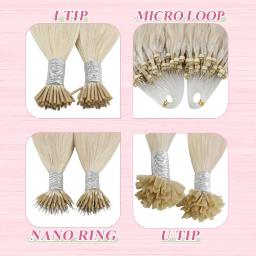 Image of YoungSee U Tips Hair Extensions Real Human Hair Blonde U Tip Extensions Remy Hair Platinum Blonde Hot Fusion K Tips Hair Extension Straight Ktips Human Hair Extension for Women 16In 1G /S 50G