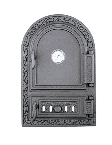 Tradehub Cast iron fire door pizza bread stone wood oven fireplace for tile stove with thermometer and air flow control | External dimensions: 325x485 mm | Opening direction: right