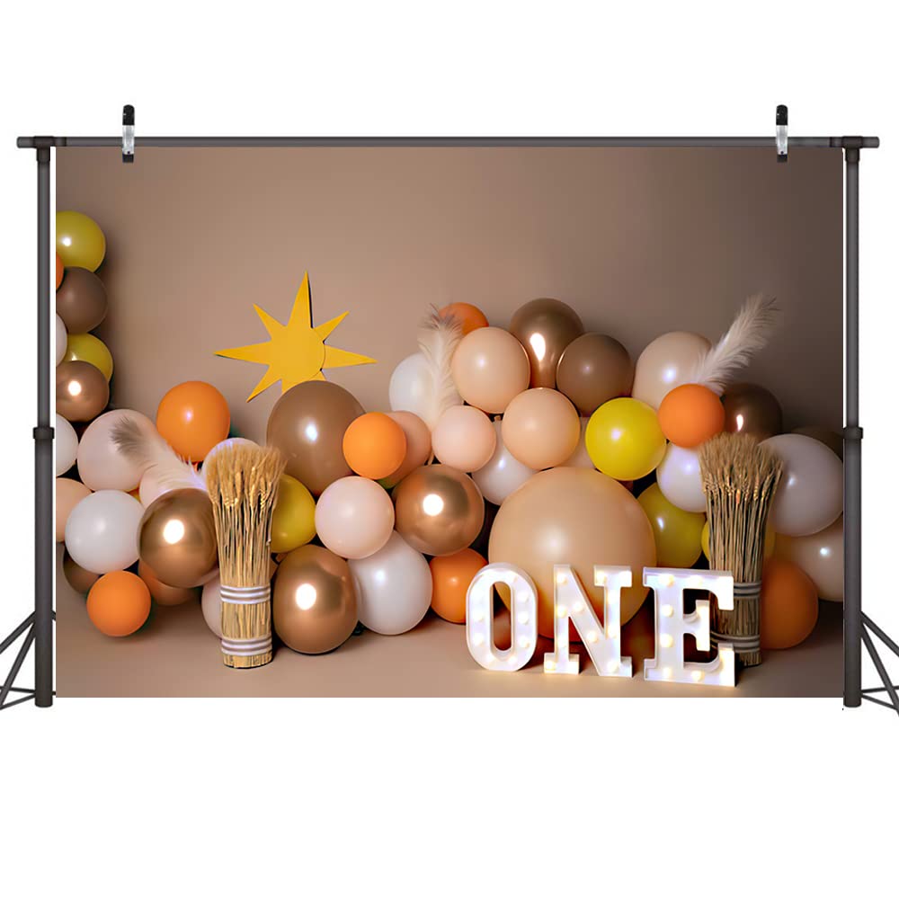 7x5ft Boho Balloons 1st Birthday Backdrop Boy Brown Balloons One Year Old Birthday Cake Smash Backdrop Photo Studio Props
