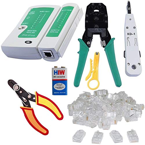 Image of FEDUS RJ45 Crimping Tool Kit, Crimping Tool rj45 Crimping machine for Cat6A Cat5E Cat5 RJ45 Ethernet tool kit, 25PCS rj45 Connector, Network lan Tester, Cut and Strip Tool, Punch Down Tool,Wire Cutter