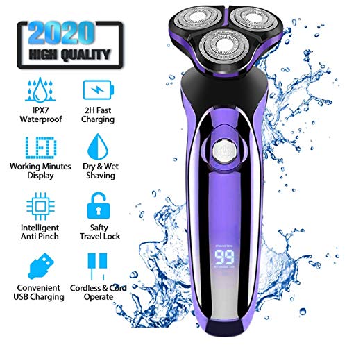 Electric Razor, Electric Shavers for Men, Dry Wet Waterproof Mens rotary facial shaver, Portable Face Shaver Cordless Travel USB Rechargeable with Pop-up Trimmer LED Display for Shaving Husband Dad