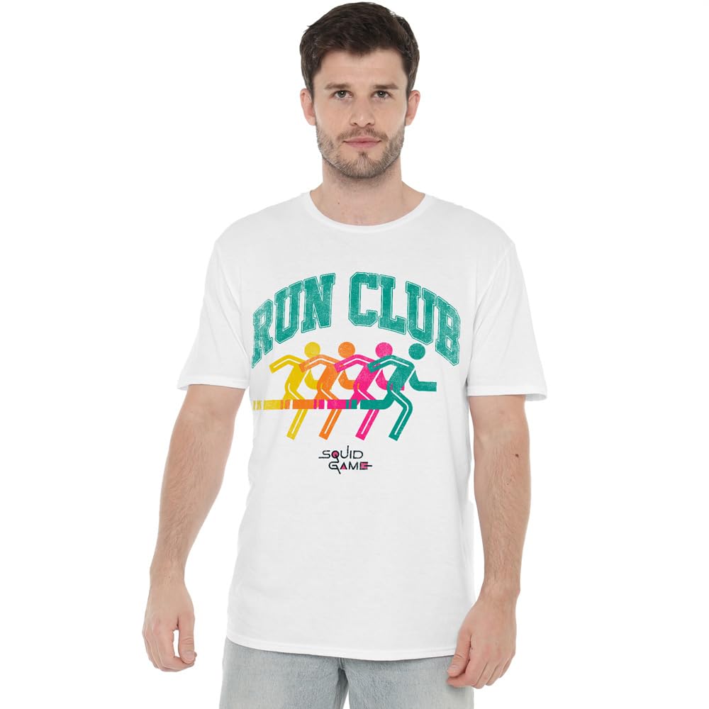 Squid Game Run Club Silhouette Unisex T Shirt, White, X-Large