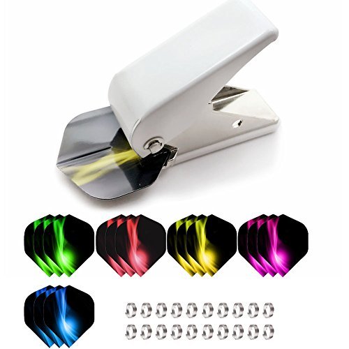 ToBeIT Perforatrice de Fléchettes Ailettes - Accessoires Flechettes Jeu - 15 Ailettes pour Fléchettes + 20 Anneaux à Ressort