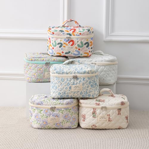 Large Floral Cotton Travel Makeup Bag for Women