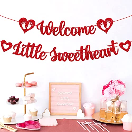 Image of FestikoValentine's Day Banner Welcome Little Sweetheart Decoration Happy Valentine's Day Theme Welcome New Born Baby Celebration Party Supplies