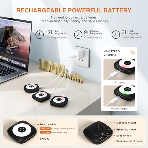 Image of Rechargeable Mini Puck Lights with Remote Control, Ultra-thin Tap Light with Adjustable Brightness (10%-100%) & 3 CCT (3000K /4000K /6500K), Perfect for Hallway, Stairway, Closet(6 Pack, Black)