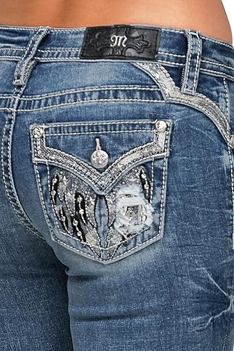 Miss Me Women's Mid-Rise Downturned Wing Faux Flap Pockets Bootcut Jeans4