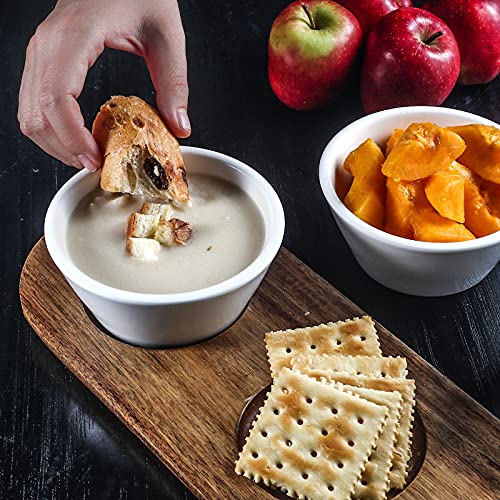 Artena 10Oz Ultra-Fine Porcelain Chips And Dip Serving Platter With Acacia Wooden Tray, 4.75Inch White Dipping Bowls,Small Serving Bowls For Condiments, Side Dishes, Pre, Dessert, Salsa, Entertaining #TOP5