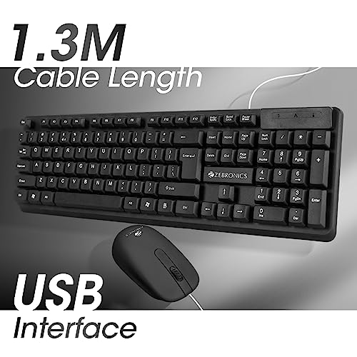 Image of Zebronics JUDWAA 541 USB Keyboard and Mouse Combo for Computers & Laptops with 1200 DPI, 1.3 Meter Cable, Retractable Stand, Comfortable Usage, Silent Typing and Matte Finish (Black)