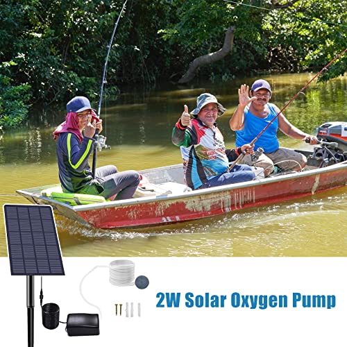 Cornesty 2W Plug-in Solar Oxygen Pump Fish Tank Oxygenator Aquarium Oxygen Aerator Air Pump Fishing Aerator with Pipe Air Bubble Stones for Garden Fish Tank Outdoor Pool Pond