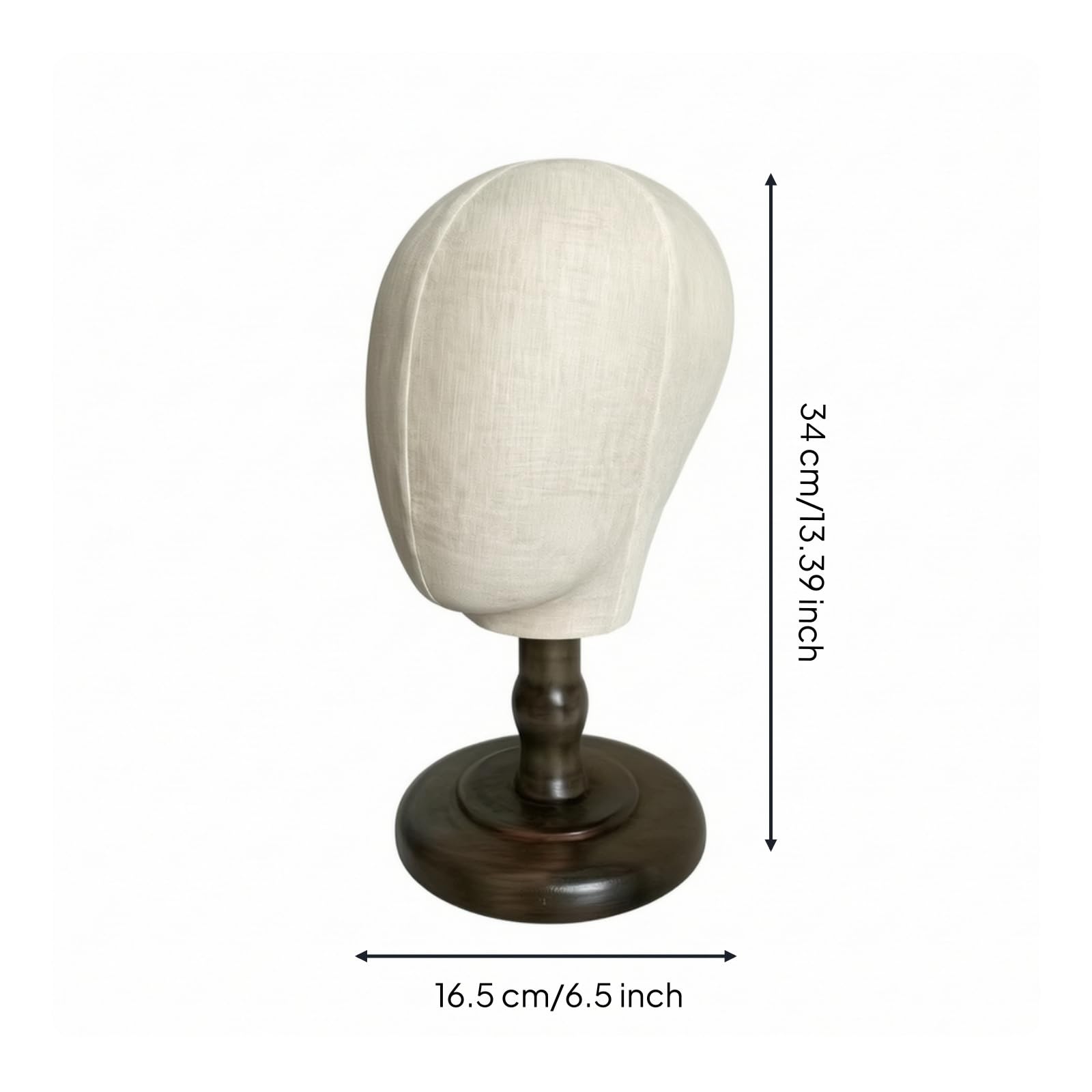 Manichino Testa Espositiva Dummy Testa Cappelli Parrucche Accessori Facciale Semplice Rivestita Lino Asta Solida Base , Circonferenza Testa 54 Cm, Altezza 34 Cm , style to 4