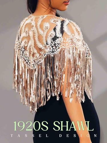 JAKAWIN Women's Flapper Shawl and Wrap Sequin Fringe Formal Cape4