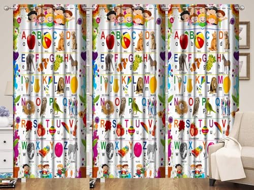 Image of 3D English Albhabets Learning Design Curtains for School, ABCD Learning Curtains for Play School, Coaching Centre Long Door Curtains 4x9 feet Long Set of 2 pcs