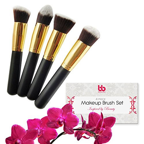 Professional Kabuki Makeup Brushes Set – 4 Pc Cosmetic Foundation Make up kit – Beauty Blending for Powder & Cream – Face & Lip Bronzer Concealer Contour Brush – Beauty Bon