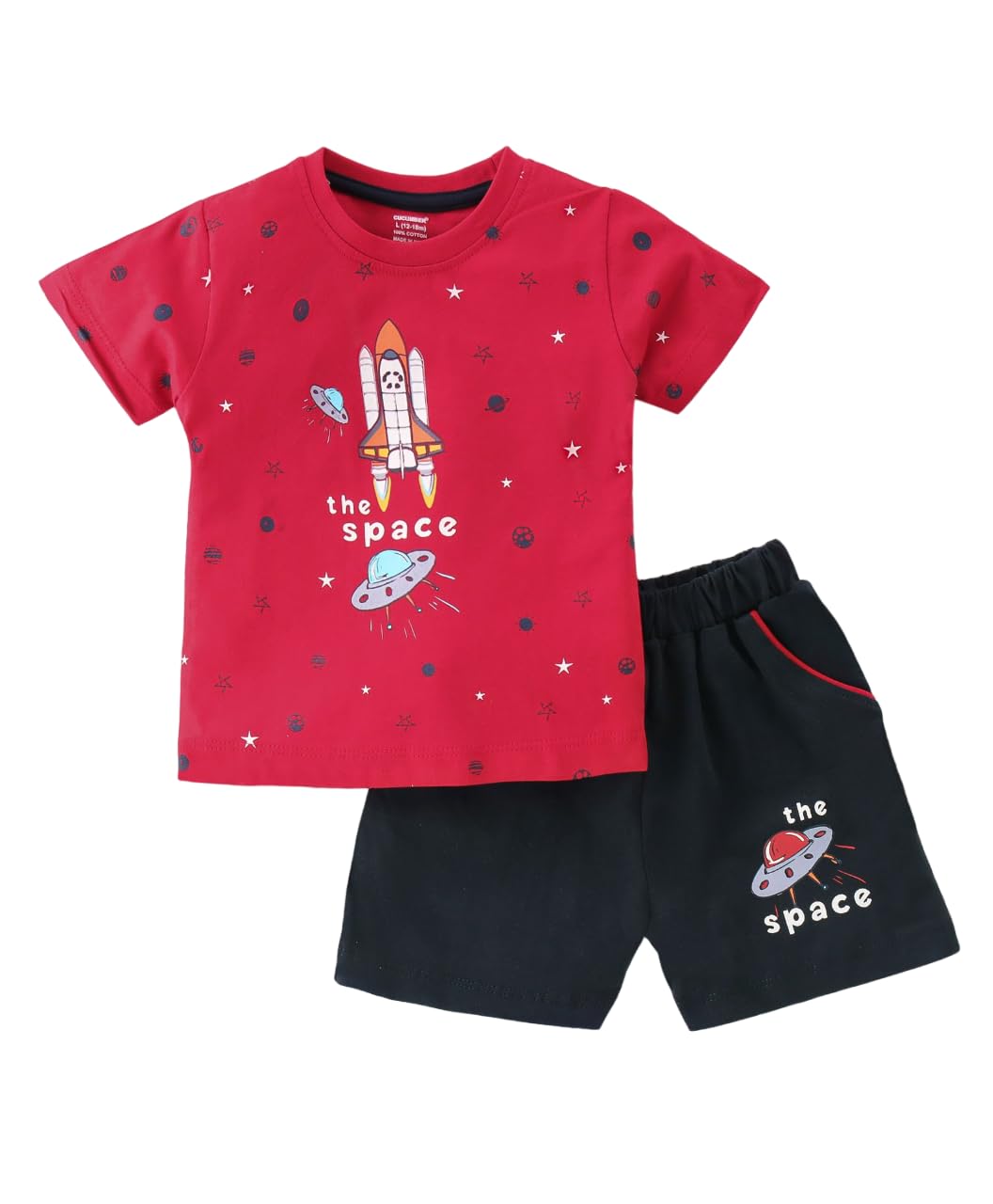 CUCUMBERBoy's Cotton Printed Half Sleeves Round Neck T-Shirt & Shorts Set