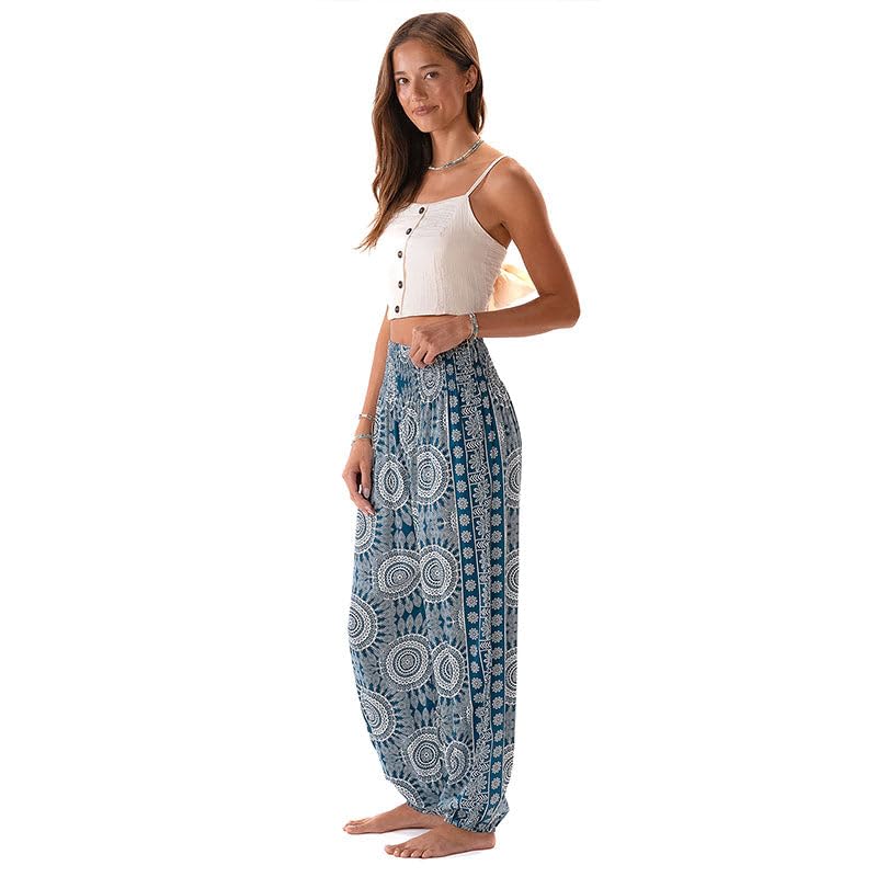 Image of Lotus and Luna Women's Harem Pants Thai Pants for Beach & Lounge High Waisted Flowy Boho Pants Genie Pants Yoga Pants
