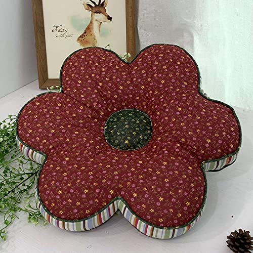 vctops Flower Shaped Chair Pad Farmhouse Floral Print Chair Seat Cushion Pad Soft Comfy Cotton Cushion Pillow (606-2 Red, 16"x16")