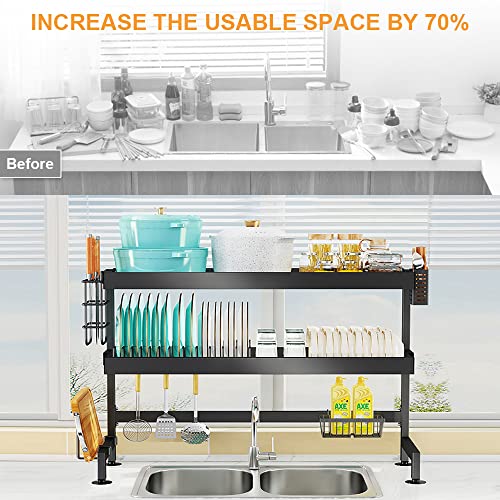 NETEL Escurreplatos sobre Fregadero, Escurridor de Platos, Organizador Cocina, Estante de Secado de Platos de Acero Inoxidable de 3 Niveles, con Soporte para Utensilios, Longitud 105cm, Negro - imagen 4