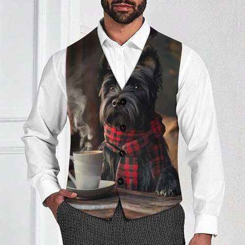 Cute Scottish Terrier Dog Men's Suit Vests Dress Vest V-Neck Waistcoat Slim Business Formal with Pocket2