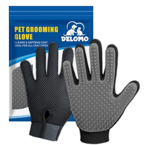 DELOMO Gants de Toilettage pour Animaux - Brosses Douces pour Chats - Gants Efficaces pour Éliminer les Poils - Gants de Bain pour Chiens à Poils Longs et...