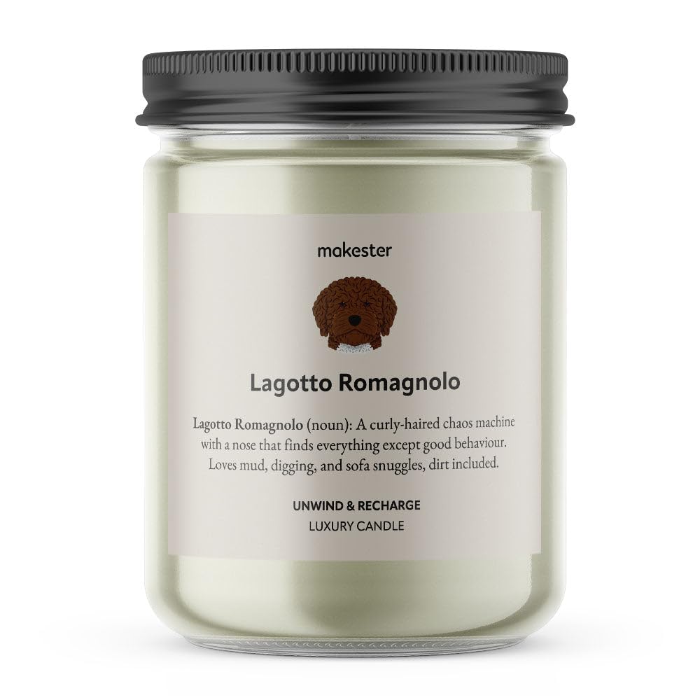 Lagotto Romagnolo Gifts - Luxury Soy Wax Candle - Vanilla, Jasmine, Sugared Almond - Makester, White - Image 2