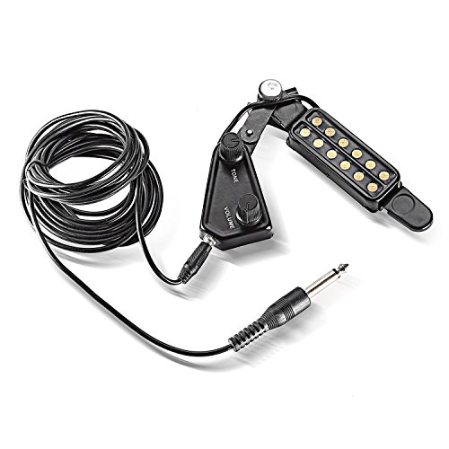 StyleZ 12 Soundhole Pickup with Amp Cable Clip On Tone Volume Control for Acoustic/Electric Guitar Transducer Microphone Wire Amplifier Speaker