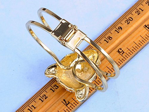 Alilang Golden Tone Sparkly Clear Crystal Rhinestones Black Enamel Cheetah Leopard Jaguar Head Bangle Bracelet2