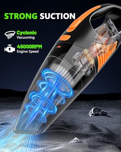 Image of Handheld Vacuum Cordless, Rechargeable Car Vacuum Cleaner with Multiple Attachments, Portable Hand Held Vacuum Suction Power, Mini Vacuum for Car, Home, Pet Hair, Office, Desk, Keyboards Black Orange