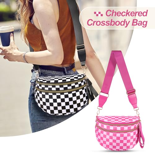 Image of Checkered Crossbody Bag, Bum Bags for Women Crossbody,Spacious Sling Bag Purse Fanny Packs with Shoulder Strap