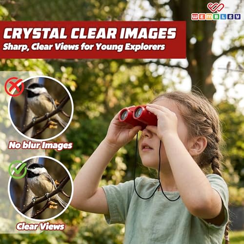 Image of Wembley Mini Binoculars Toy for Kids | Compact and Portable Birdwatching Outdoor Binocular for Boys and Girls | Binocular Toy with Neck String and Focus Adjustment | Educational Birthday Gift (Red)