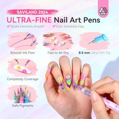 Image of 12 Colors Nail Art Pens Set: 0.5MM Acrylic Paint Nail Art Markers Polish Pen for DIY 3D Nail Art Design, Drawing Painting Liner Brush Dotting Tools Christmas Gift for Home Salon Manicure (Set 2)