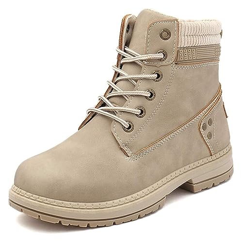 Women's Work Waterproof Hiking Combat Boots Lace up Low Heel Booties Ankle Boots Anti-slip Hiking Boots