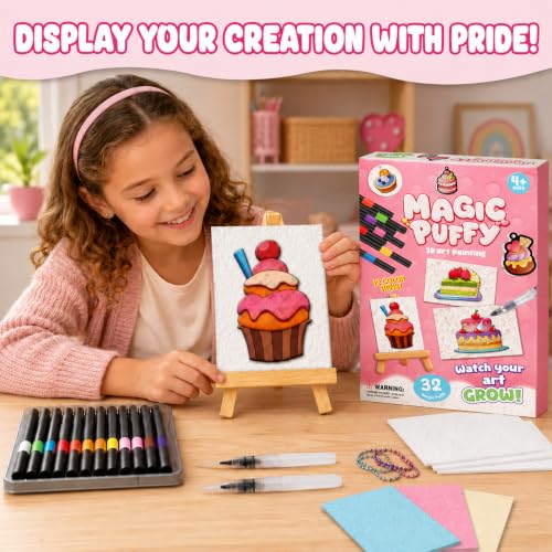 Image of MZYTOZA Magic Foam Texture Painting Kit - 3D Art Craft Magic Puffs Paint Kit, 15 Mess-Free Paint by Number Craft for Kids (Pink)
