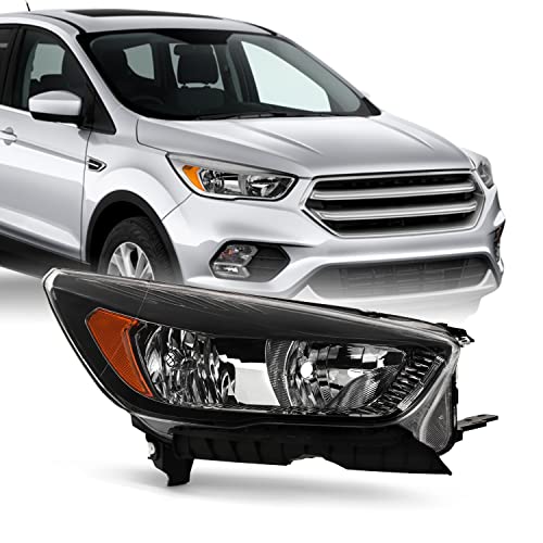 AKKON - Fits 2017 2018 2019 Ford Escape [Halogen Type] Black Headlight Passenger Right Side w/o LED DRL Running Signal Lamp