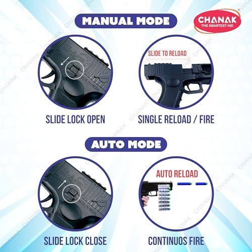 Image of Chanak Automatic 30 Rapid Fire Black Commando Dart Gun, Include 30 Soft Suction Foam Bullets with 20 Bullet Strips, Rechargeable Gun for Kids, with Carrying Briefcase Boys & Girls Above 3 Years.