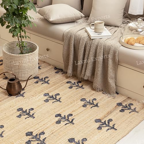 Tapete decorativo rectangular de algodón y yute azul 2'x3' miniatura 6