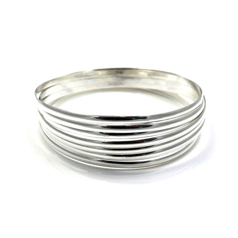 Pulsera aro plata Ley 925m mujer semanario media caña liso 7 aros diámetro 65mm. ancho 3mm.