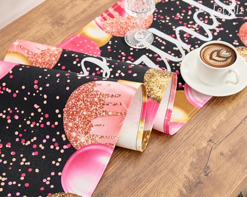 Image of Letjolt Golden Rose Pink Balloon Happy Birthday Table Runner 72 Inches | Linen-Like Fabric, Celebrate Birthday Party Table Decor