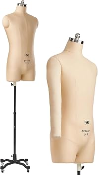 Fully Pinnable Plus Size Mannequin with Soft Arm for Sewing Clothes, Male Dress Form Mannequin for Sewing, Dressmaker Dummy Tailor Model on WheelsLarge-96