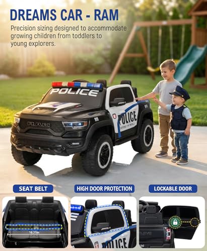 Image of 24V Ride on Police Car, 4WD Electric Kids Patrol Vehicle with Parental Remote Control, Flashing Lights, Siren, Megaphone, Bluetooth, Spring Suspension, 2-Seater Motorized Toy Truck for Kids