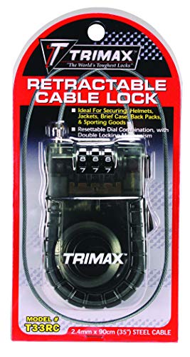 Trimax Retractable Cable With 3-Diget Combination Lock 3' L X 3Mm T33Rc, Blister Packaging , Black #TOP1