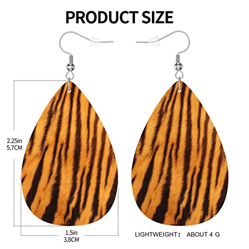 Zokola Faux Leather Earrings Tiger Fur, Furry Animal Tiger Skin Lightweight Leaf Earring, Orange Black Stripes Teardrop Dangle Earrings Bridal Wedding Earrings For Friends Women3