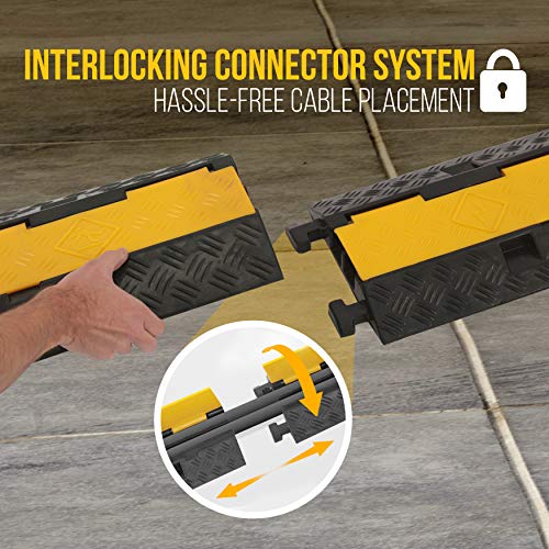 Durable Cable Ramp Protective Cover - 2,000 Lbs Max Heavy Duty Hose & Cable Track Protector W/ Flip-Open Top Cover & 2 Channel Groove Design - Cable Concealer For Outdoor & Indoor Use - Pyle Pcblco26 #TOP2
