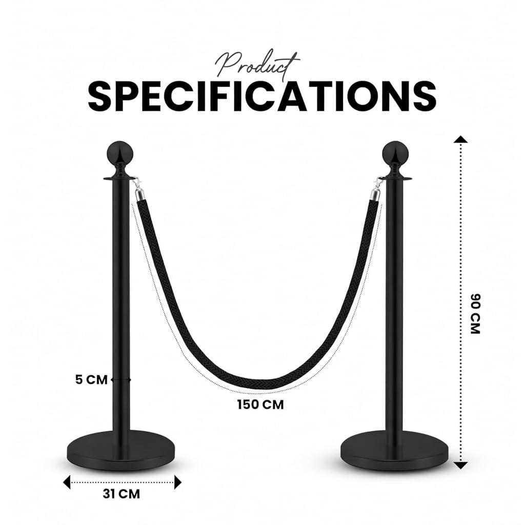 Postes Separadores de Acero Inoxidable Negro 90 cm 2 Piezas Control de Multitudes