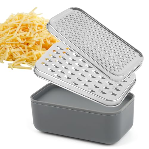 Cheese Grater Citrus Lemon Zester with Food Storage Container & Lid - Perfect For Hard Parmesan Or Soft Cheddar Cheeses, Ginger, Vegetables, Butter, Chocolate & Nutmeg, Gray
