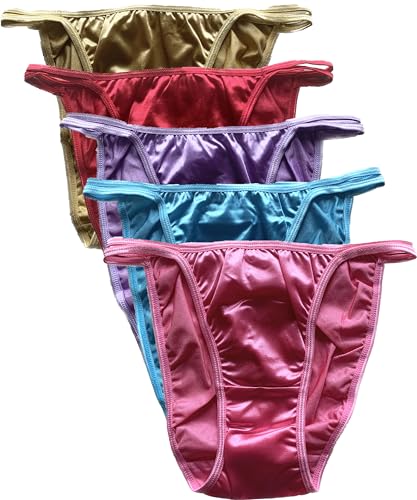 Colorful Star 5 Pack Women's Sexy Satin String Bikini Underwear Shine Smooth Underwear - Main Image