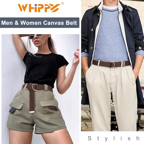 Image of WHIPPY Mens Canvas Belt with Metal Double D-ring 1 1 /2 inch Wide Plus Size Unisex Web Cloth Casual Belt for Jeans Pants