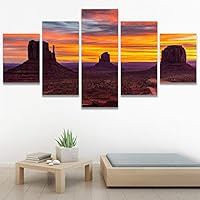SIGNWIN 5 Panel Canvas Wall Art Sunset in The Mountains for Home Decorations Ready to Hang - 60